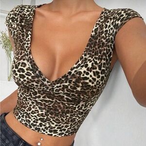 SHEIN Leopard Print Blouse - Brown and Black